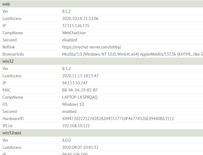 User&apos;s connection history