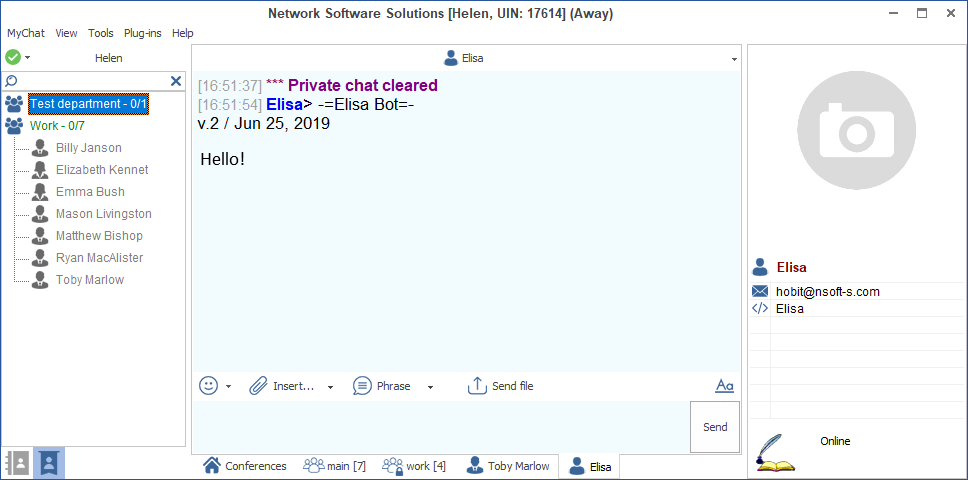 MyChat Client bot&apos;s greetings