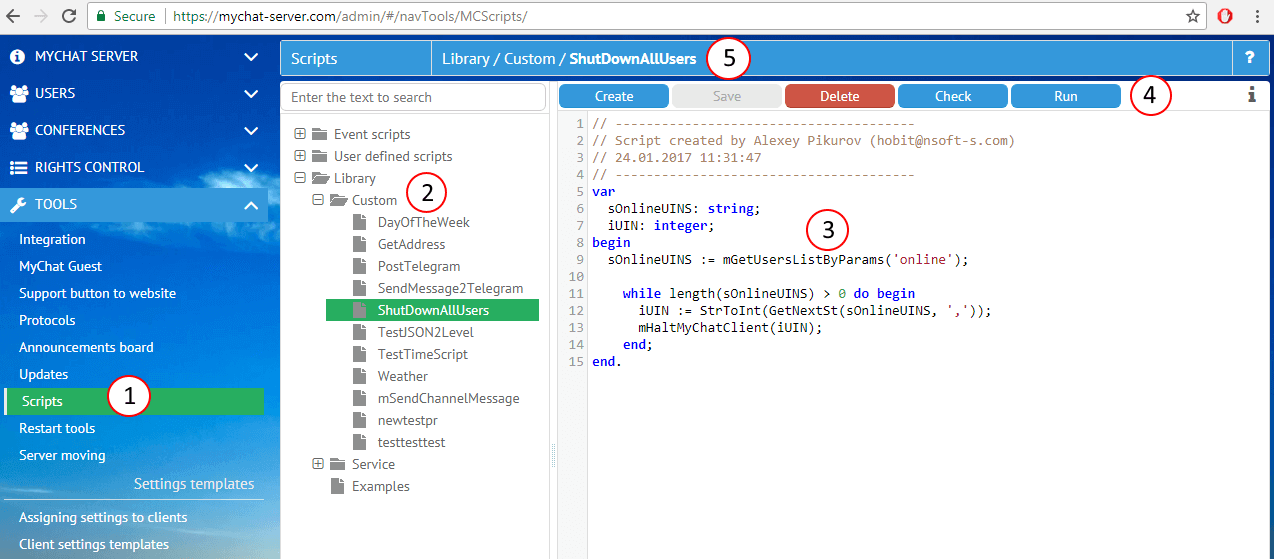 MyChat Server scripts WEB-editor
