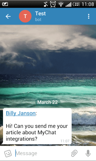 Sending the message to offline user from MyChat to Telegram