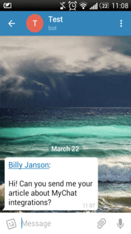 Sending the message from Telegram to MyChat